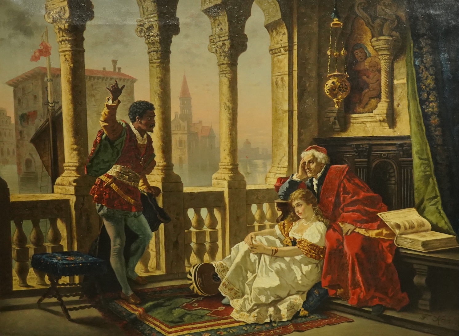 F. Korin after Carl Ludwig Friedrich Becker (German, 1820-1900), Othello tells his Story, oil on canvas, 72 x 99cm